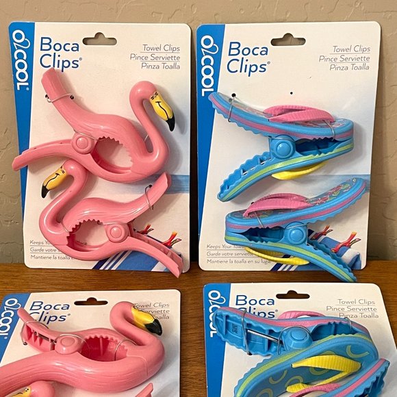 Set of 8 Boca Towel Lounge Chair Clips Pink Flamingo Blue Flip Flop New O2Cool - Picture 2 of 5